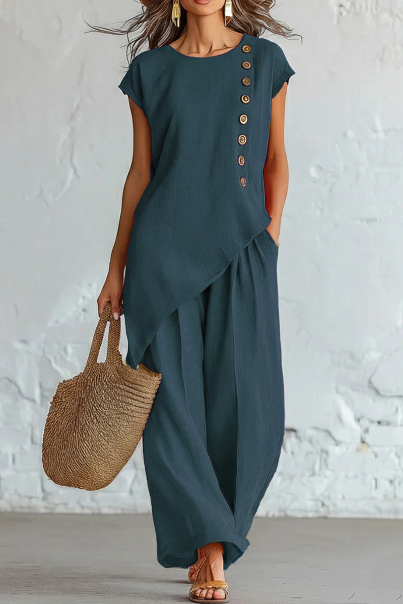 Asymmetric Button Detail Pants Set