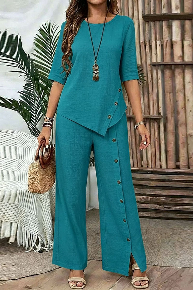 Asymmetric Button Detail Pants Set