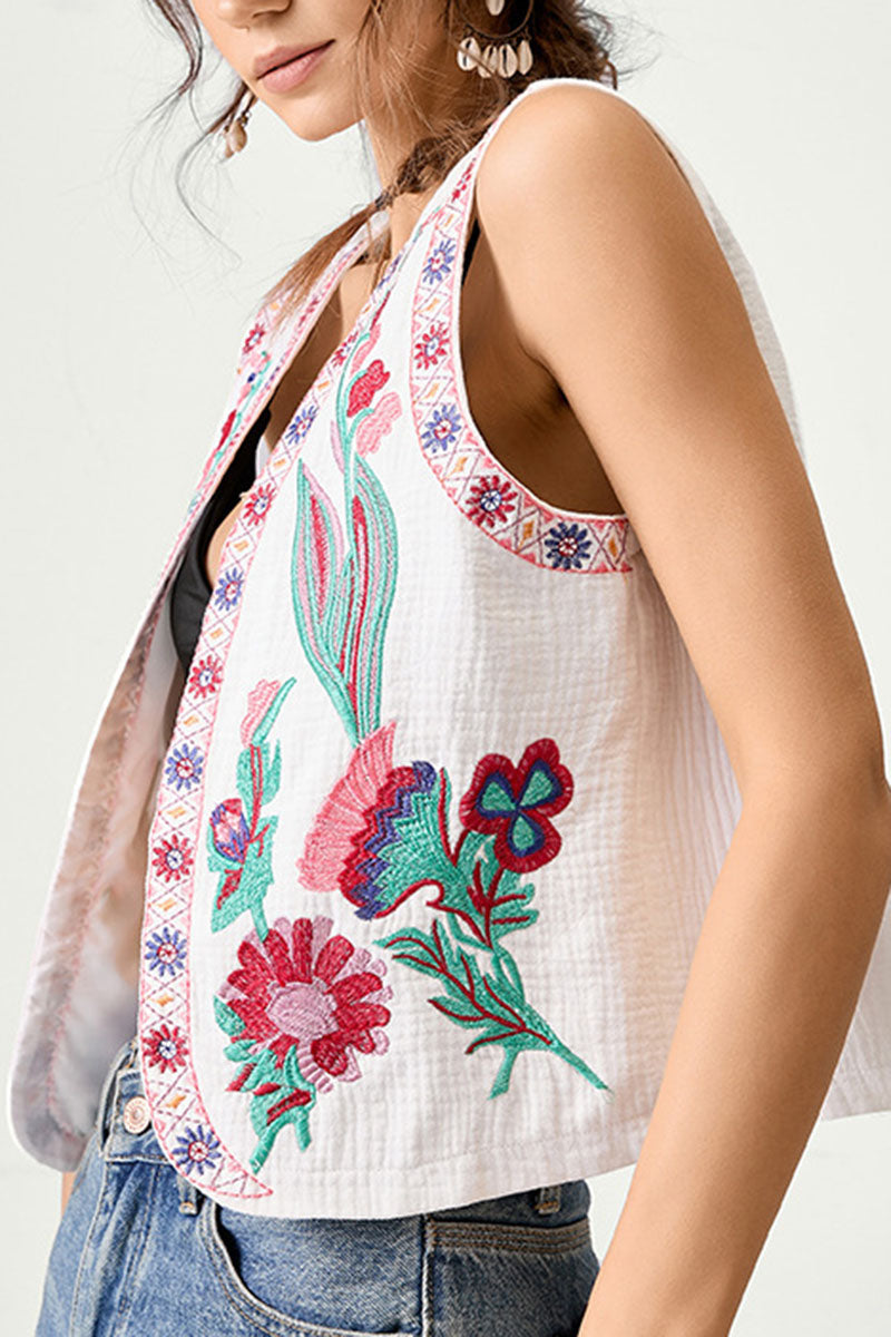 Botanical Pattern Sleeveless Vest