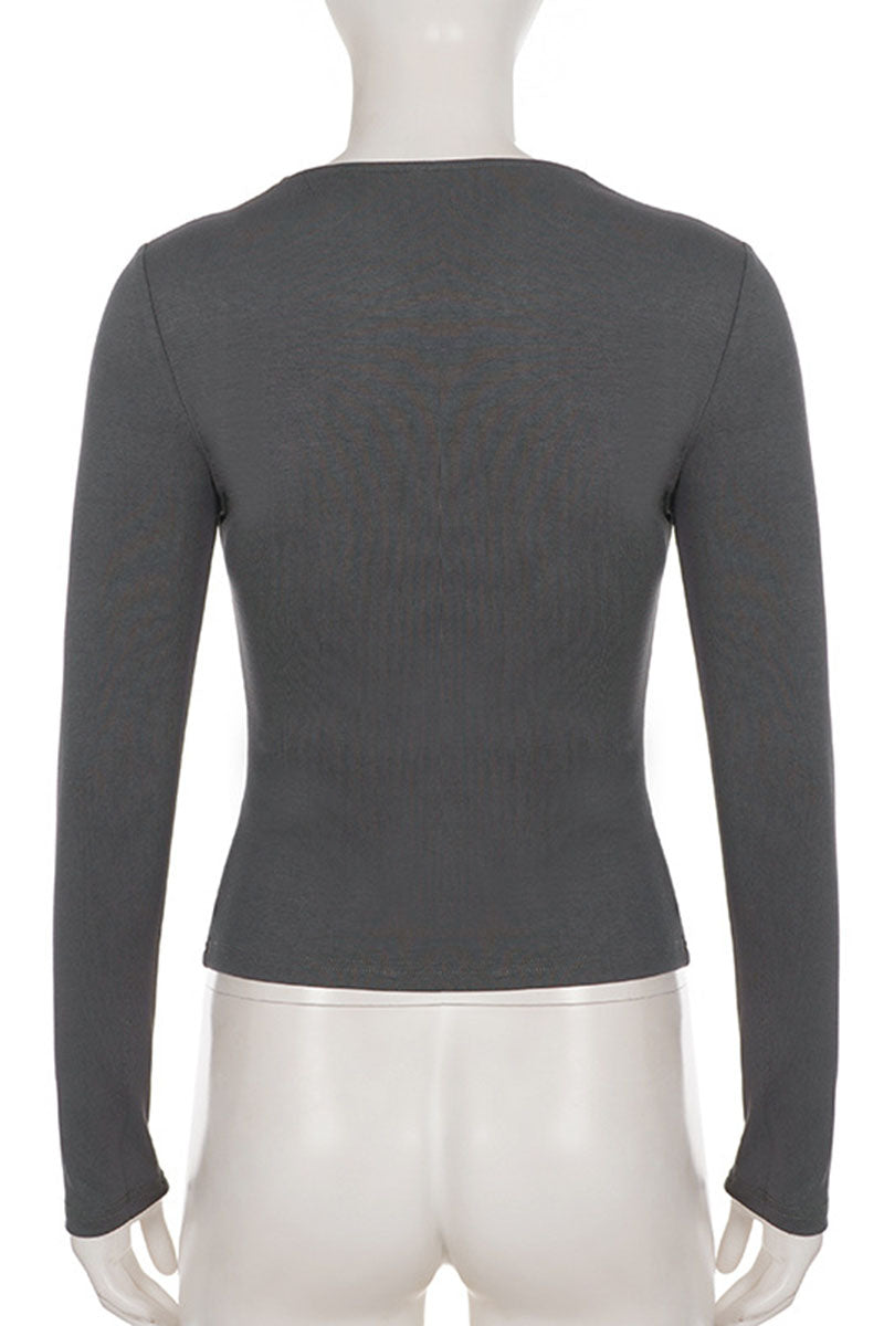 Button Square Neck Long Sleeve Blouse