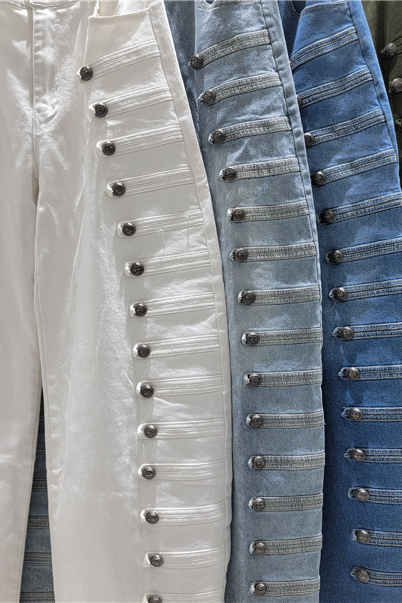 Button Wide Leg Jeans