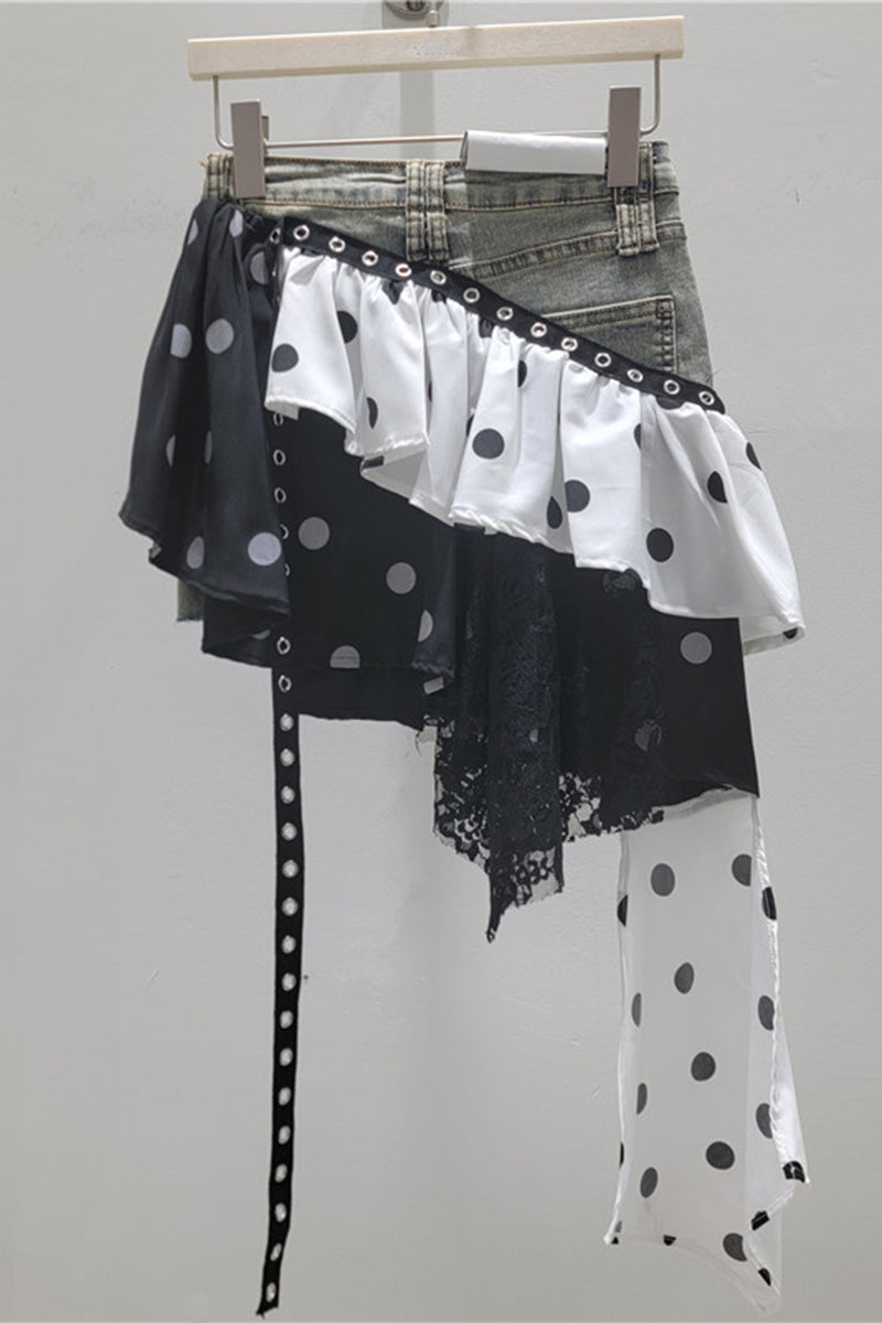 Asymmetrical Hem Patchwork Skirt