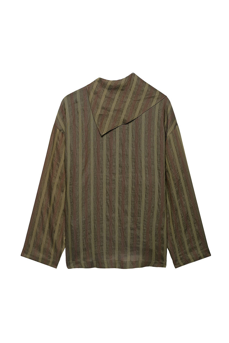 Asymmetric Collar Striped Long Sleeve Shirt