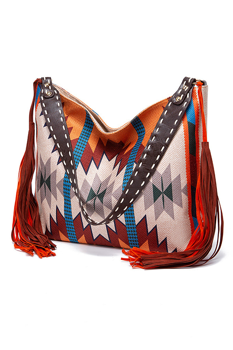 Boho Fringe Patterned Shoulder Bag