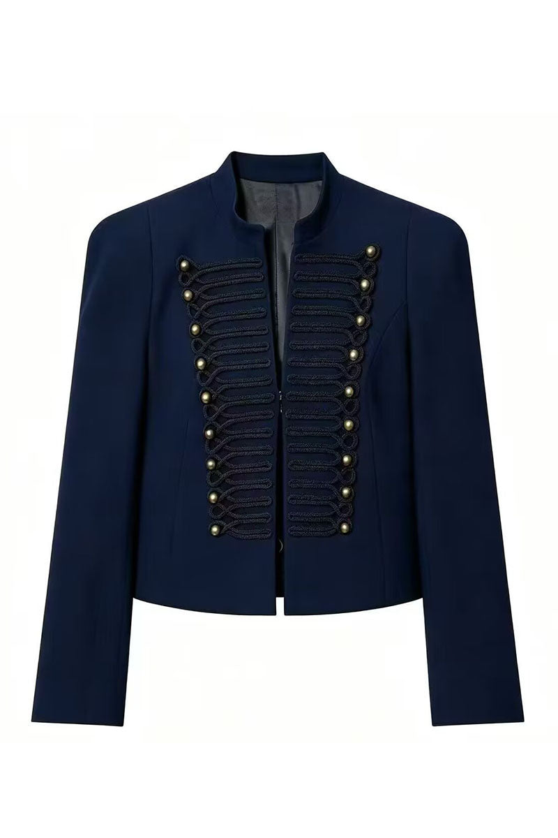 Button Stand Collar Long Sleeve Jacket