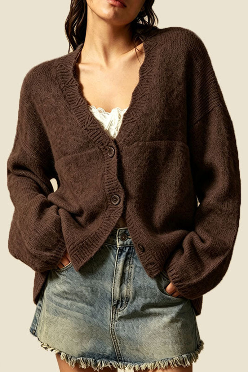 Button Front Patch Pocket Knit Cardigan