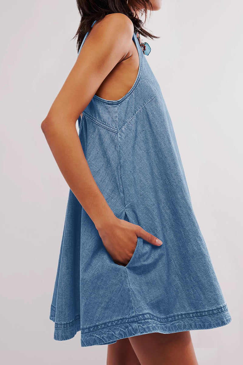 Back Cutout Sleeveless Denim Dress