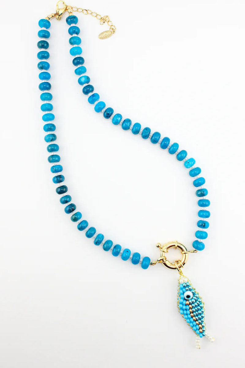 Beaded Fish Charm Toggle Necklace