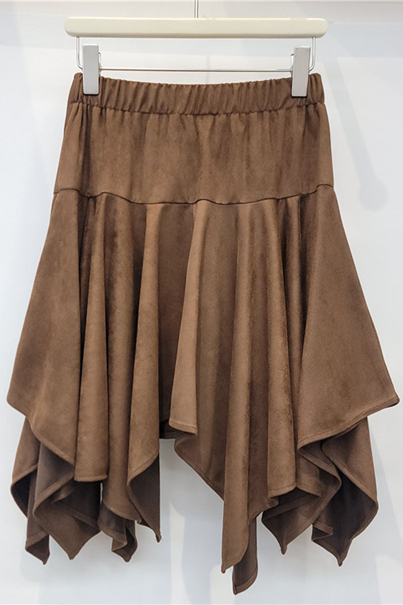 Asymmetric Ruffle High-Waist Midi Skirt