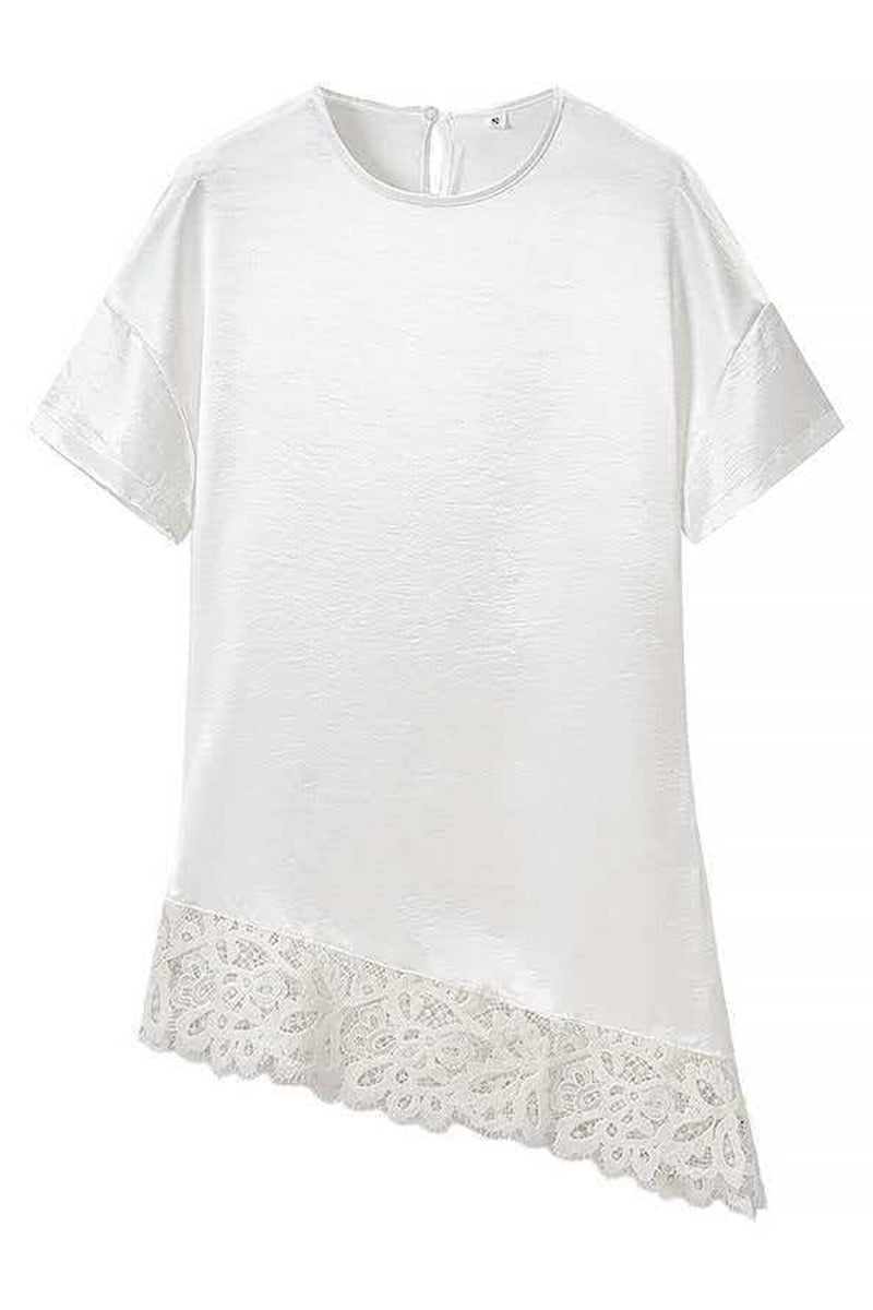 Asymmetric Hem Lace Trim T-Shirt