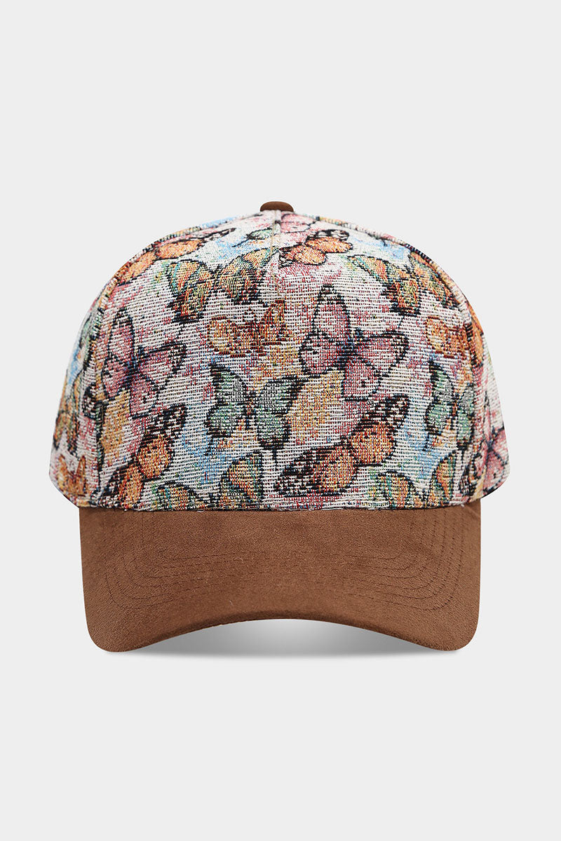 Butterfly Print Suede Brim Baseball Cap