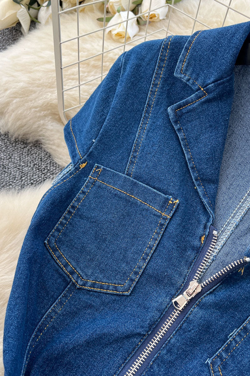 Belted Zip Front Denim Dress
