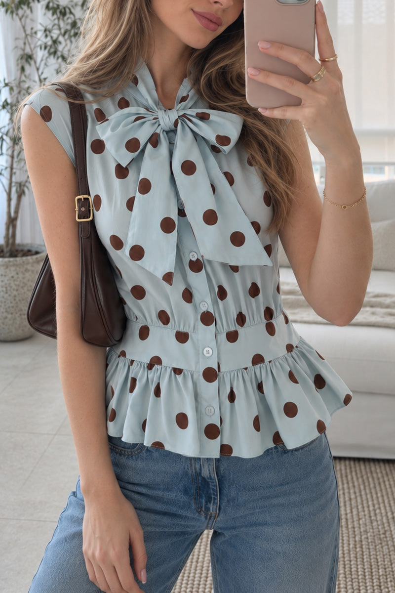 Bow Tie Neck Sleeveless Ruffle Tank
