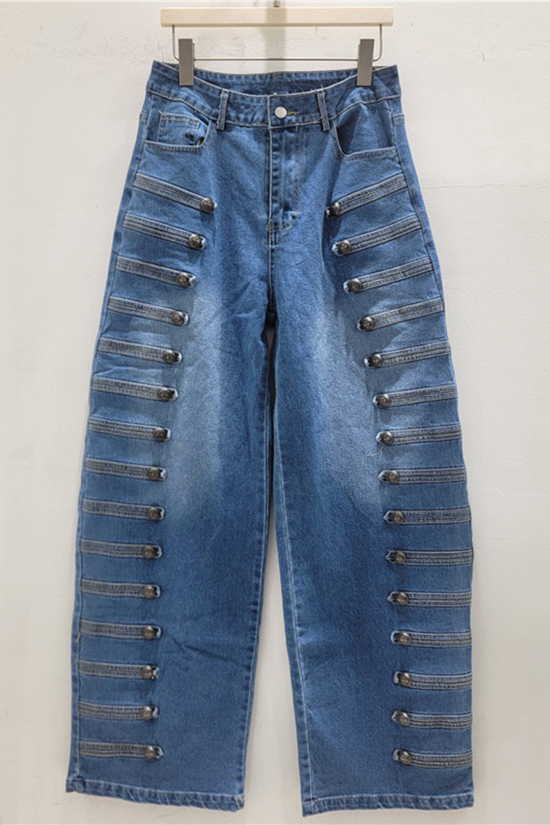 Button Wide Leg Jeans
