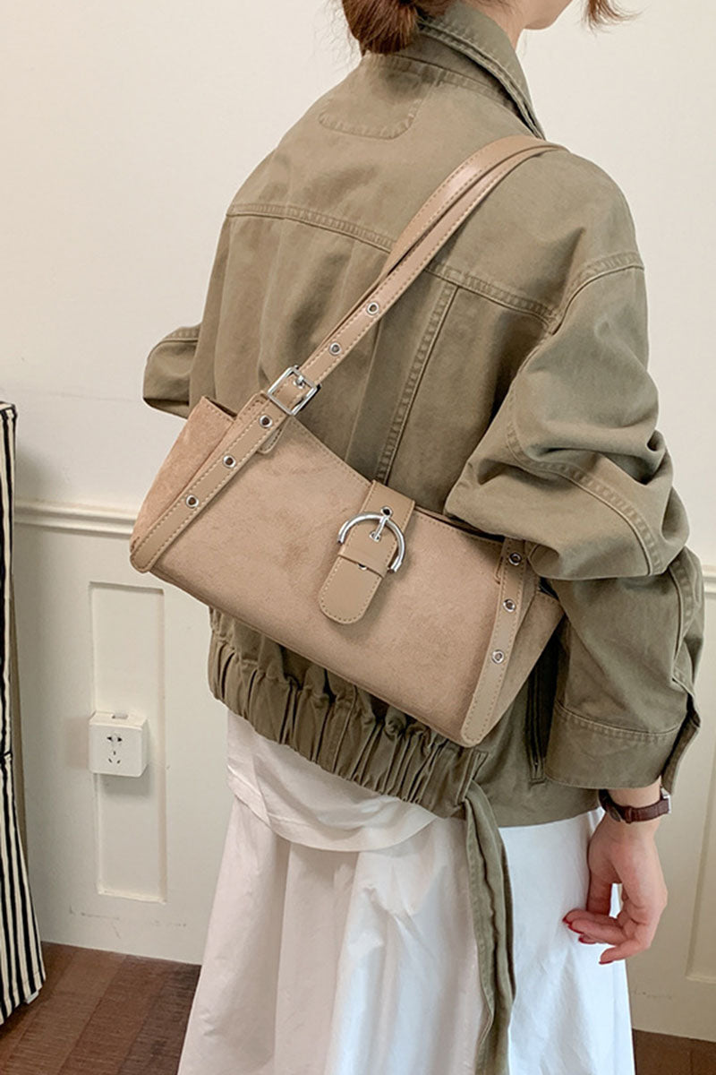 Buckle Strap Suede Tote Bag