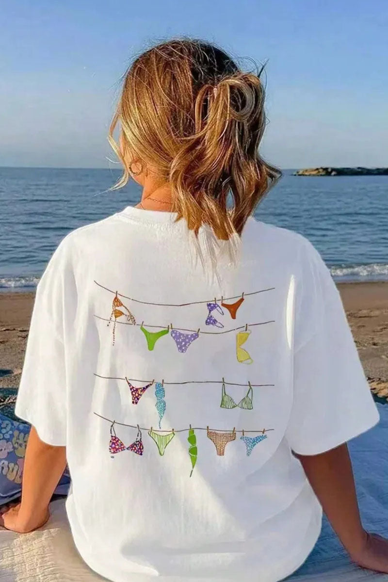 Bikini Print Crew Neck Short Sleeve T-Shirt