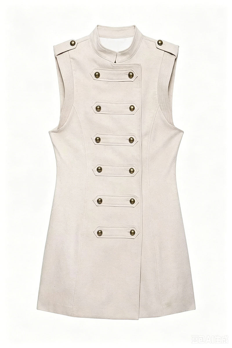 Button Detail Sleeveless Casual Dress