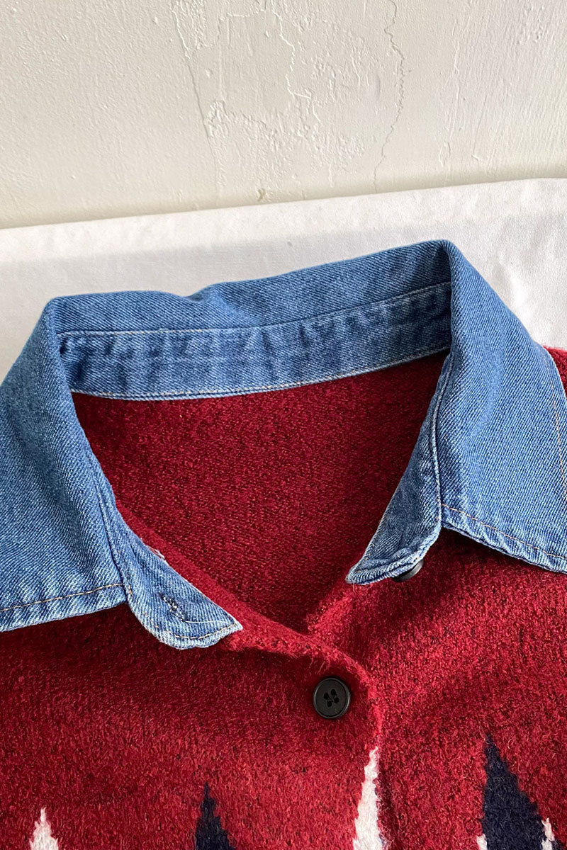 Argyle Knit Denim Collar Cardigan