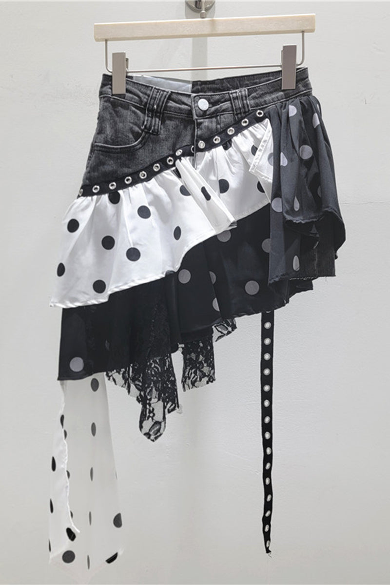 Asymmetrical Hem Patchwork Skirt