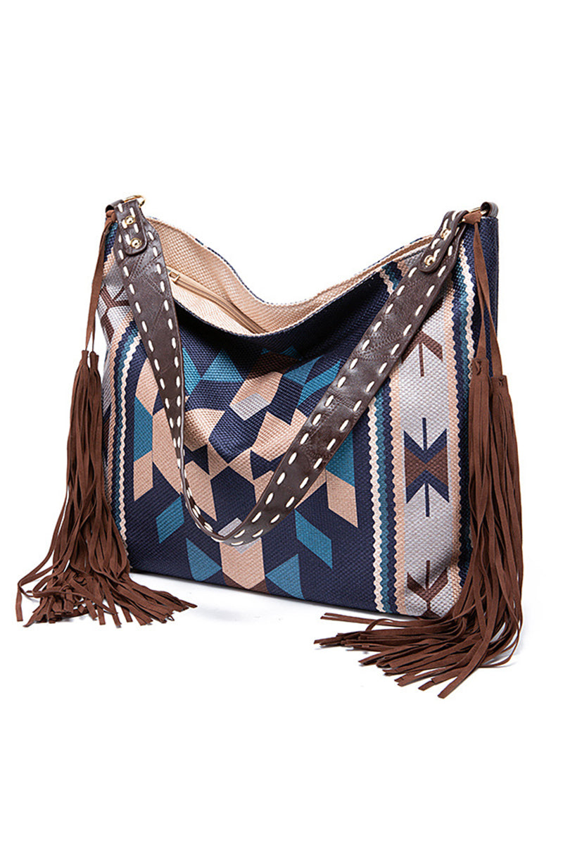 Boho Fringe Patterned Shoulder Bag