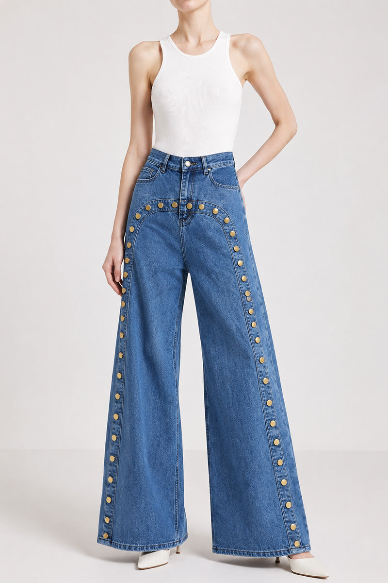 Button Arch Detail Straight Jeans