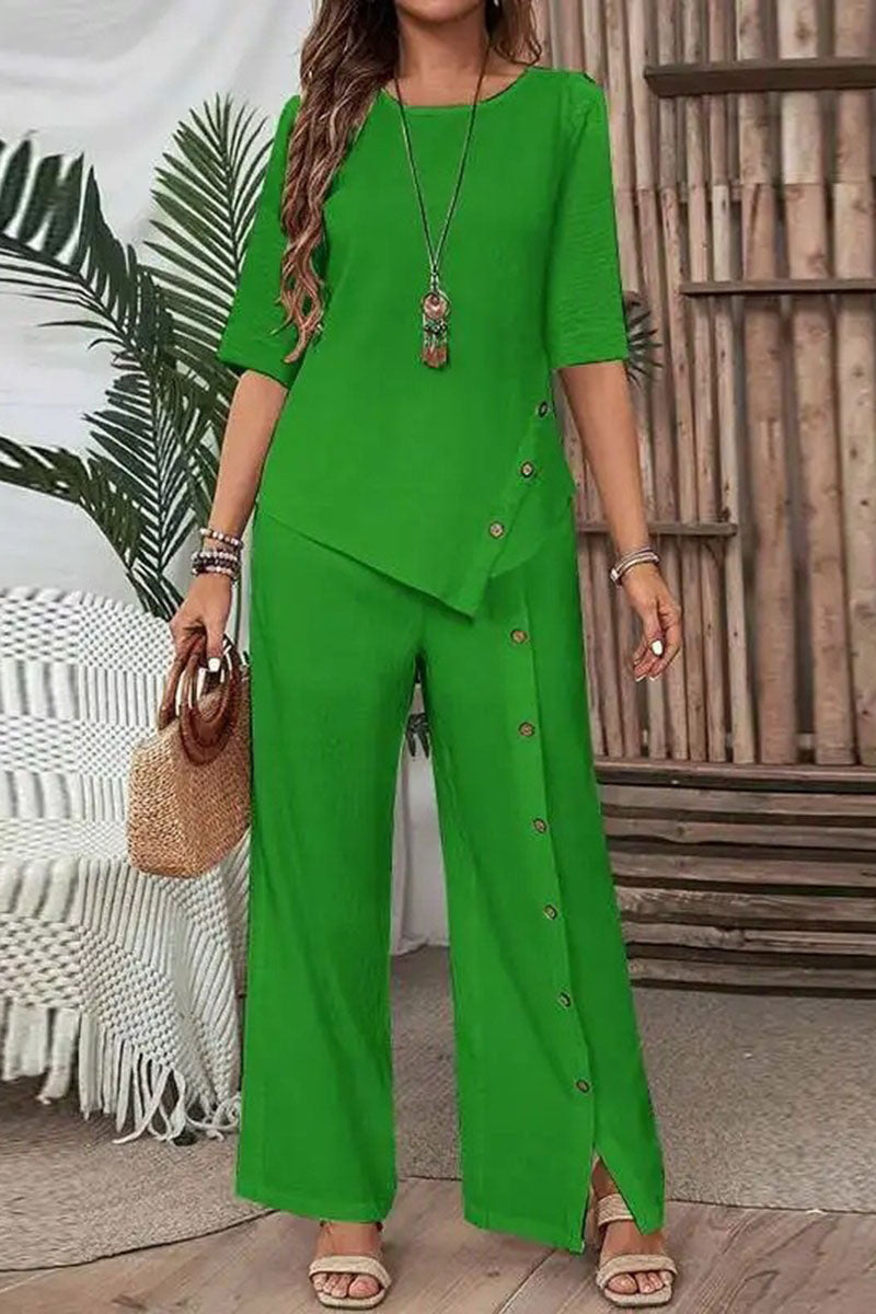 Asymmetric Button Detail Pants Set