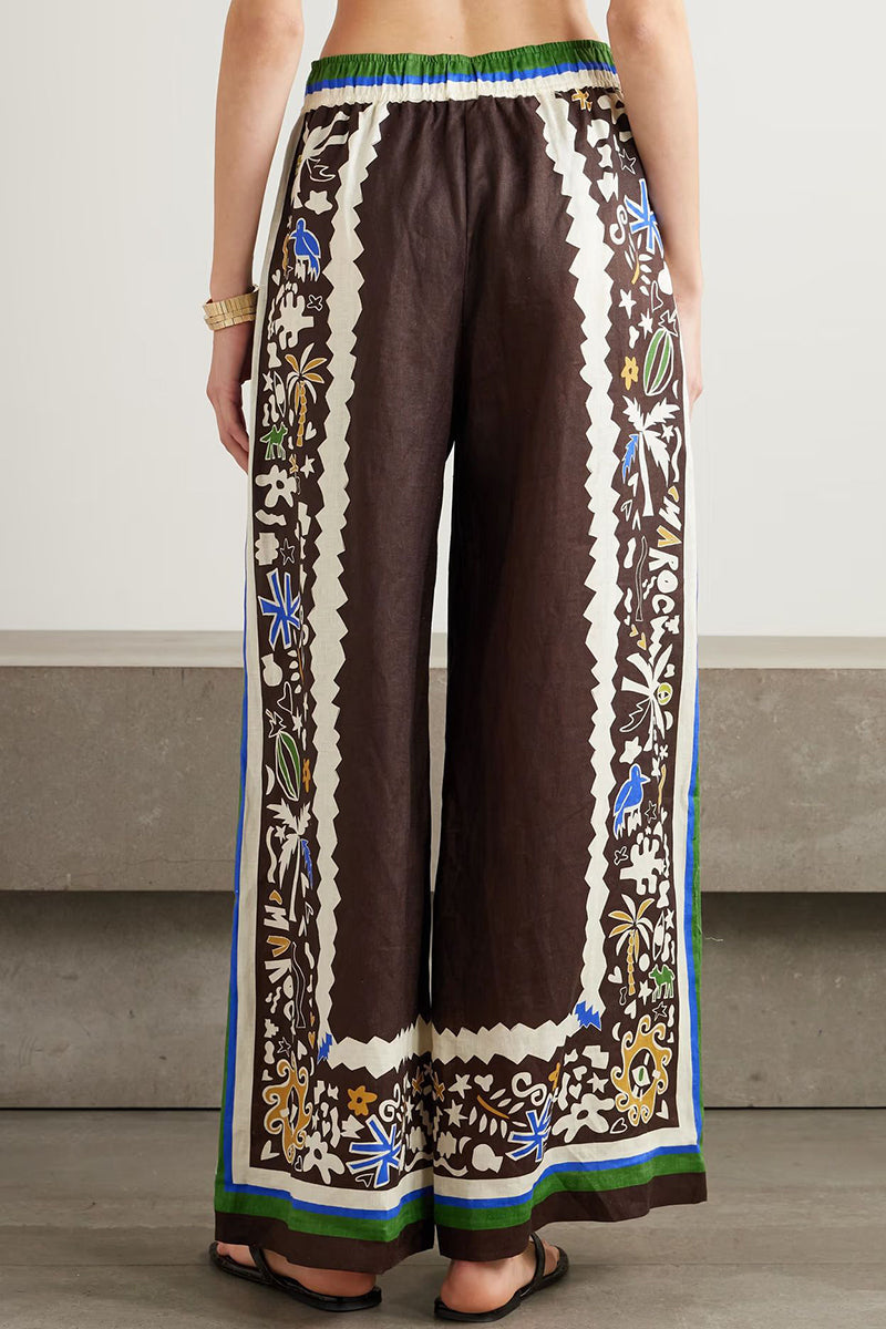 Bohemian Print Wide-Leg Pants Set