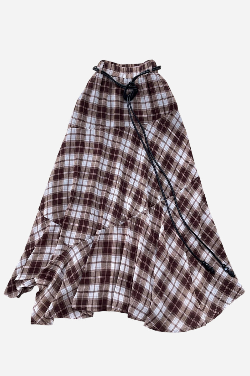 Asymmetric Plaid Midi Skirt