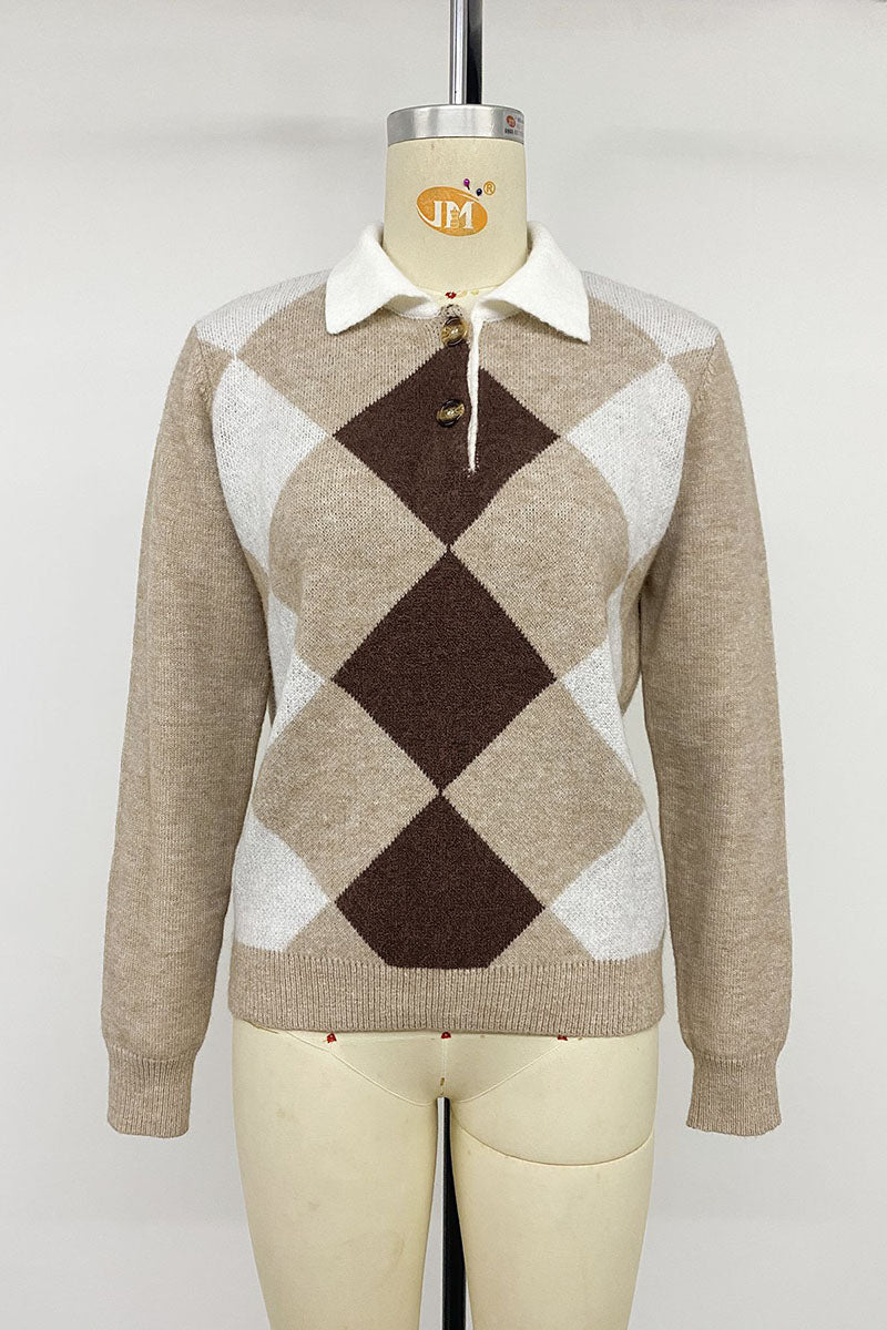 Argyle Knit Polo Collar Sweater