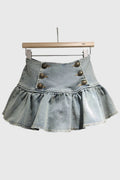 Button Ruffle Denim Skirt