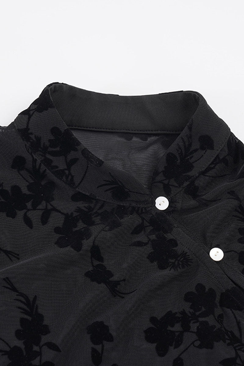 Button Floral Sheer Top