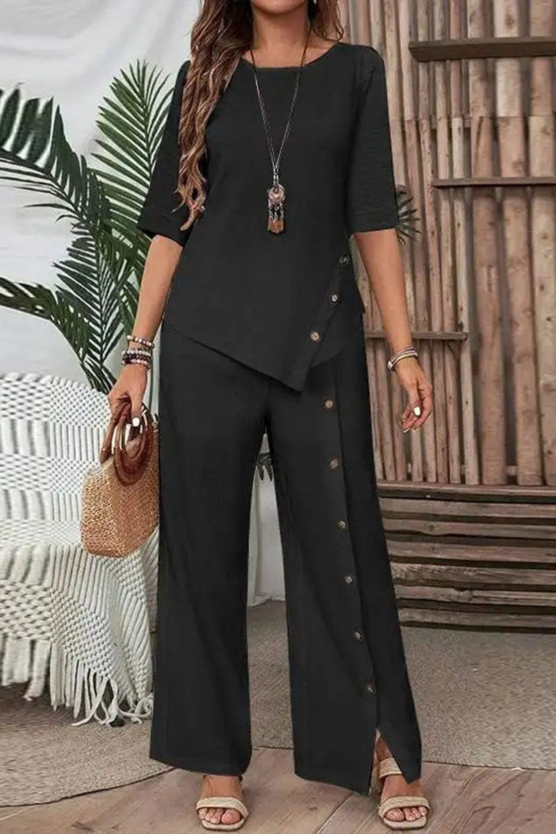 Asymmetric Button Detail Pants Set