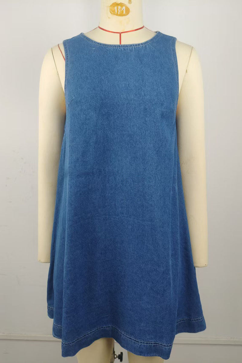 Backless Zipper Sleeveless Denim Dress