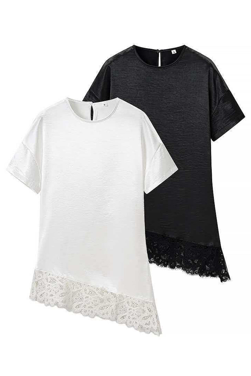 Asymmetric Hem Lace Trim T-Shirt
