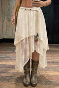 Asymmetrical Hem Lace Midi Skirt