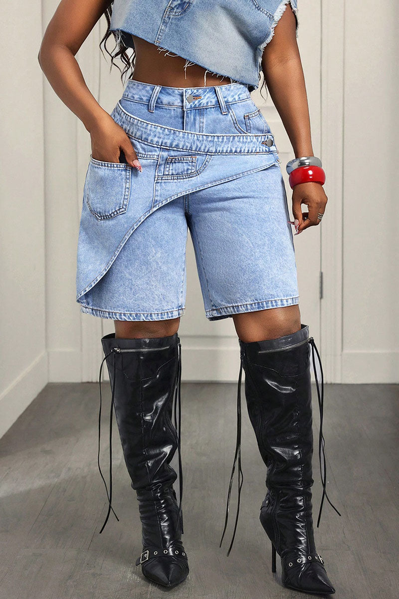 Asymmetrical Denim Shorts