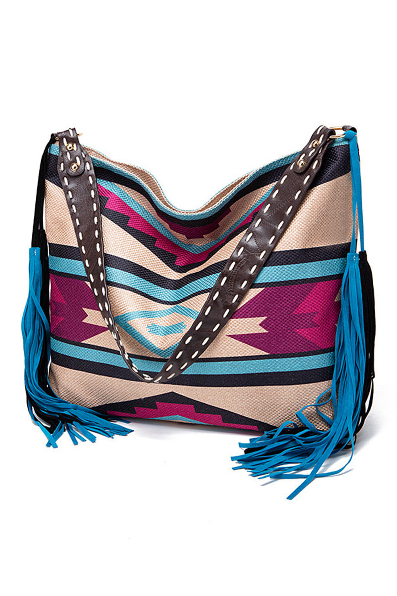Boho Fringe Patterned Shoulder Bag