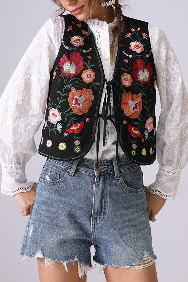 Botanical Pattern Sleeveless Vest