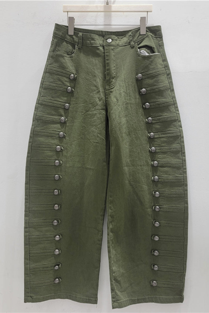 Button Wide Leg Jeans