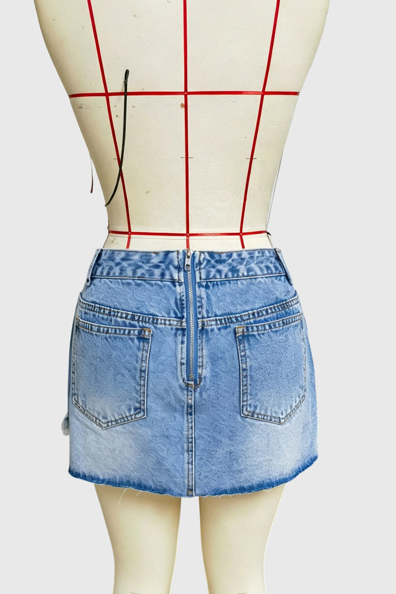 Asymmetrical Frayed Denim Skirt
