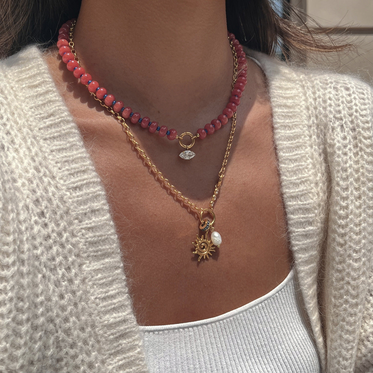 Beaded Gemstone Pendant Necklace
