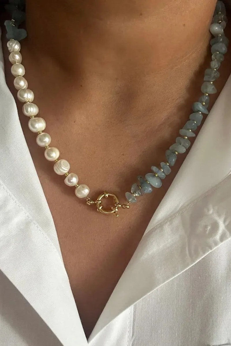 Baroque Pearl and Stone Chain Necklace