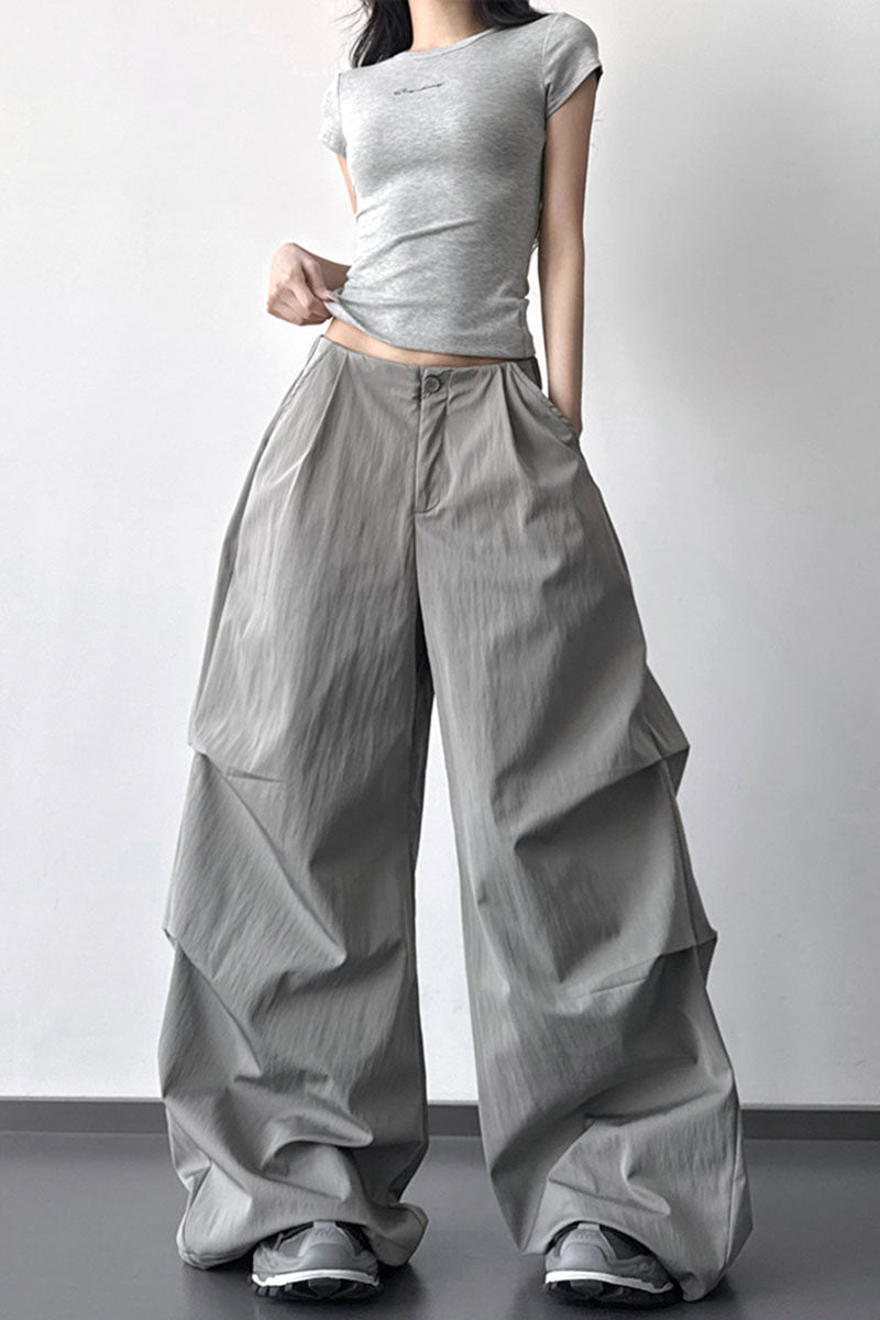 Button Cargo Wide Leg Pants