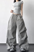 Button Cargo Wide Leg Pants
