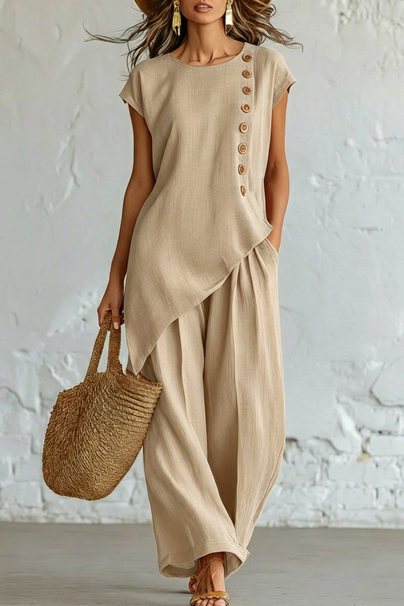 Asymmetric Button Detail Pants Set