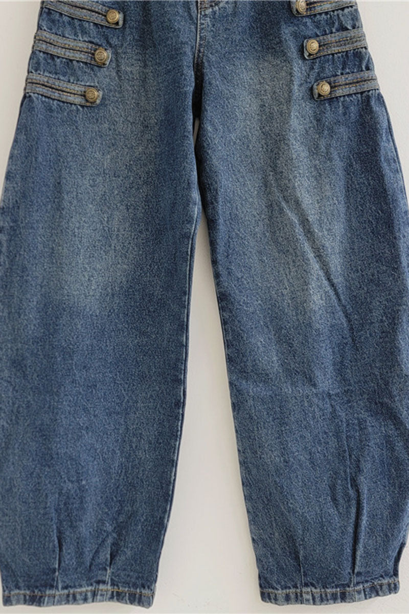 Button Pocket High-Waist Barrel Jeans