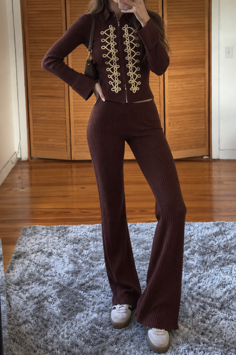 Braided Detail Zip Front Pants Set