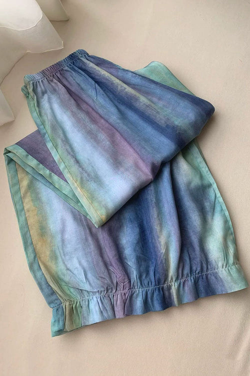 Abstract Print Ruffle Hem Wide-Leg Pants