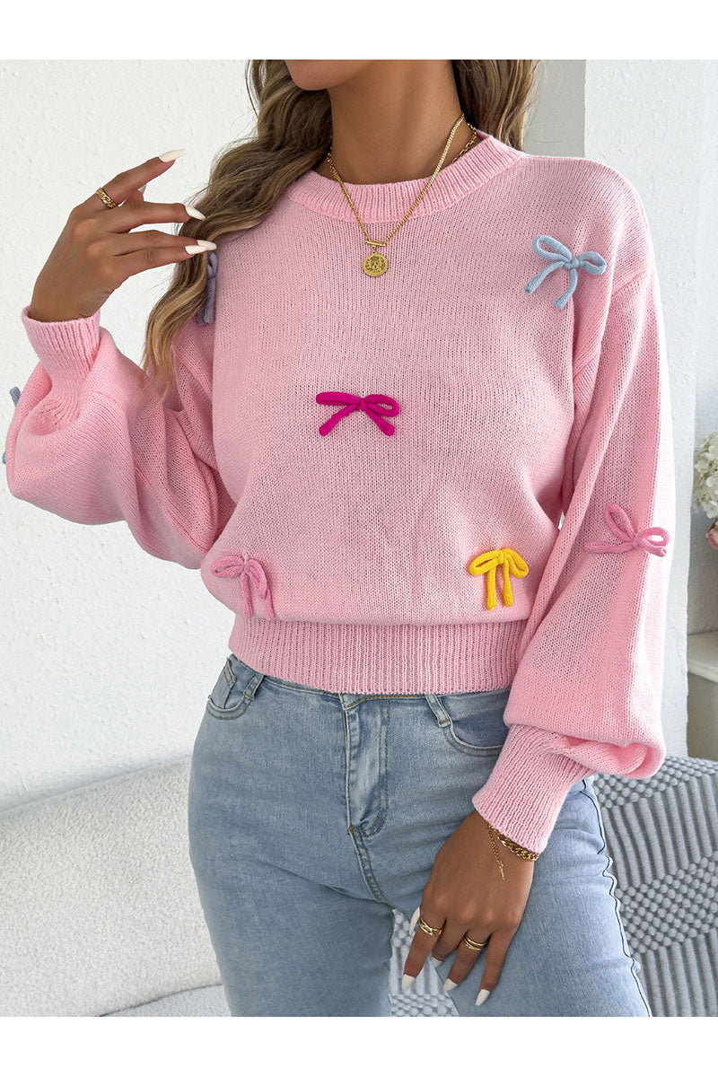 Bow Embellished Crew Neck Sweater