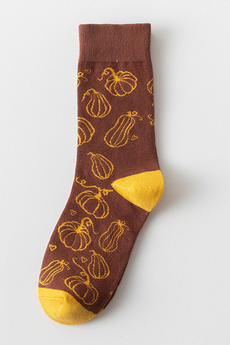 Autumn Pumpkin Squirrel Knit Socks